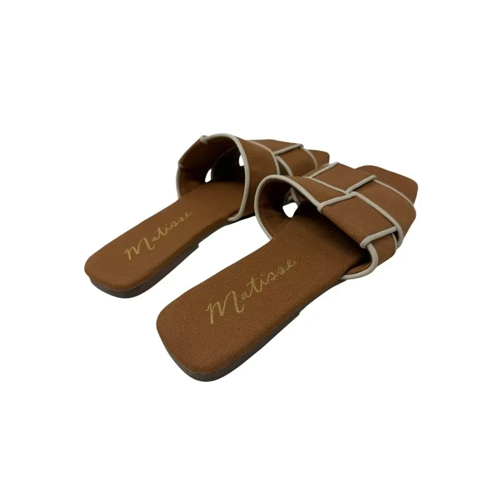 Matisse Biscayne Slide Sandals Woven Square Toe Brown Ivory Women's 7